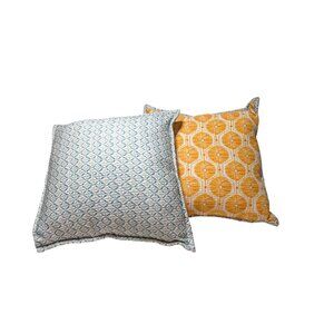 Anthropologie Decorative Pillow Set - Double-Sided Patterned Cushions Blue & Yel